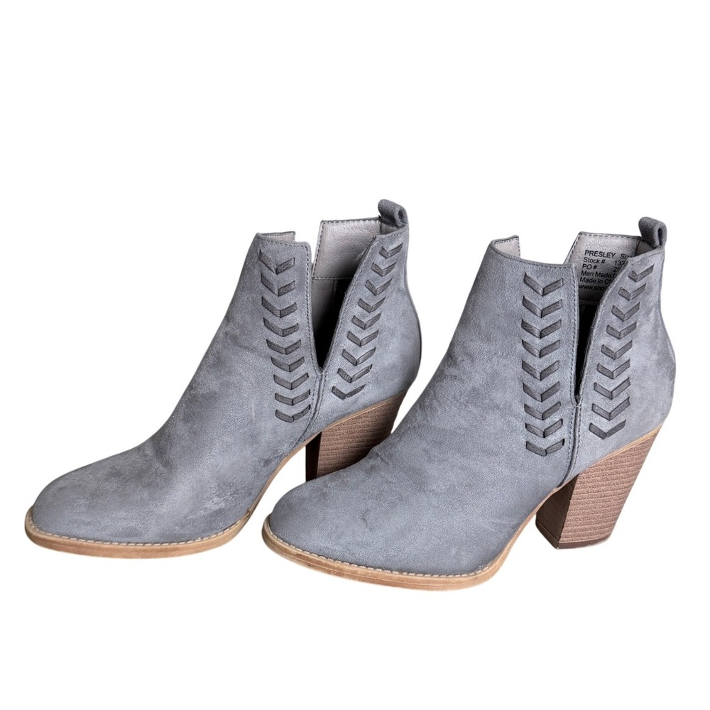Ankle Bootie 8.5 Grey Faux Suede Western Block Heel Dominique Nicole Presley